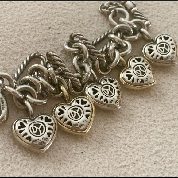Vintage 18k David Yurman 5 hearts charm bracelet gold & silver.. - Picture 10 of 15